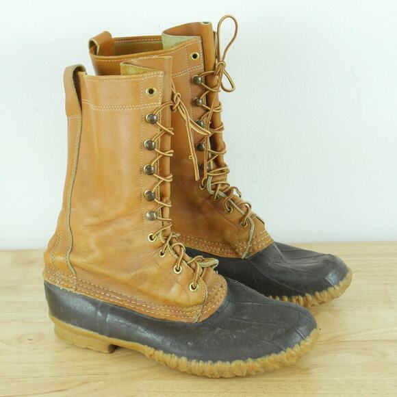Vintage LL Bean Men's 9 Duck Boots Tall DAMAGED USA Maine Hunting Shoe Gorpcore - Picture 1 of 16